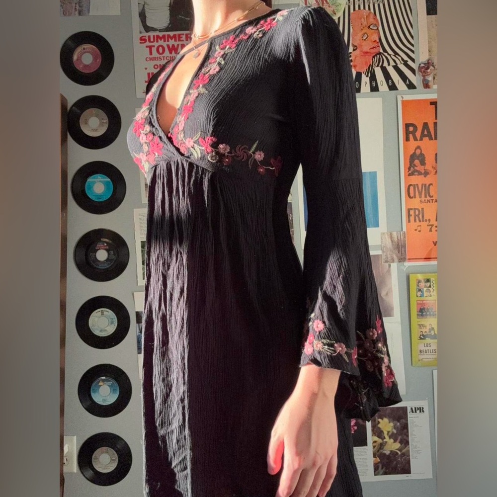 American Eagle black embroidered mini dress